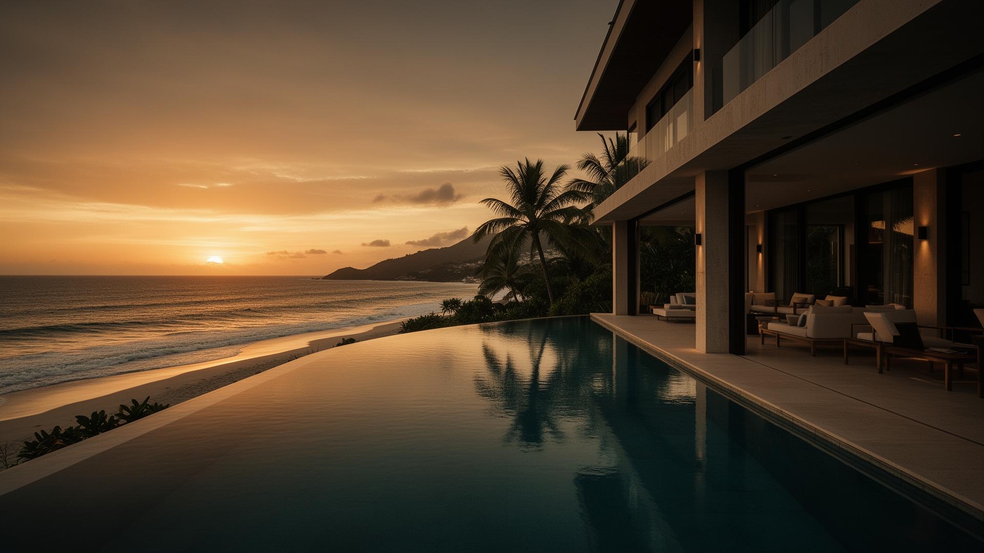 Villa beira-mar ao entardecer