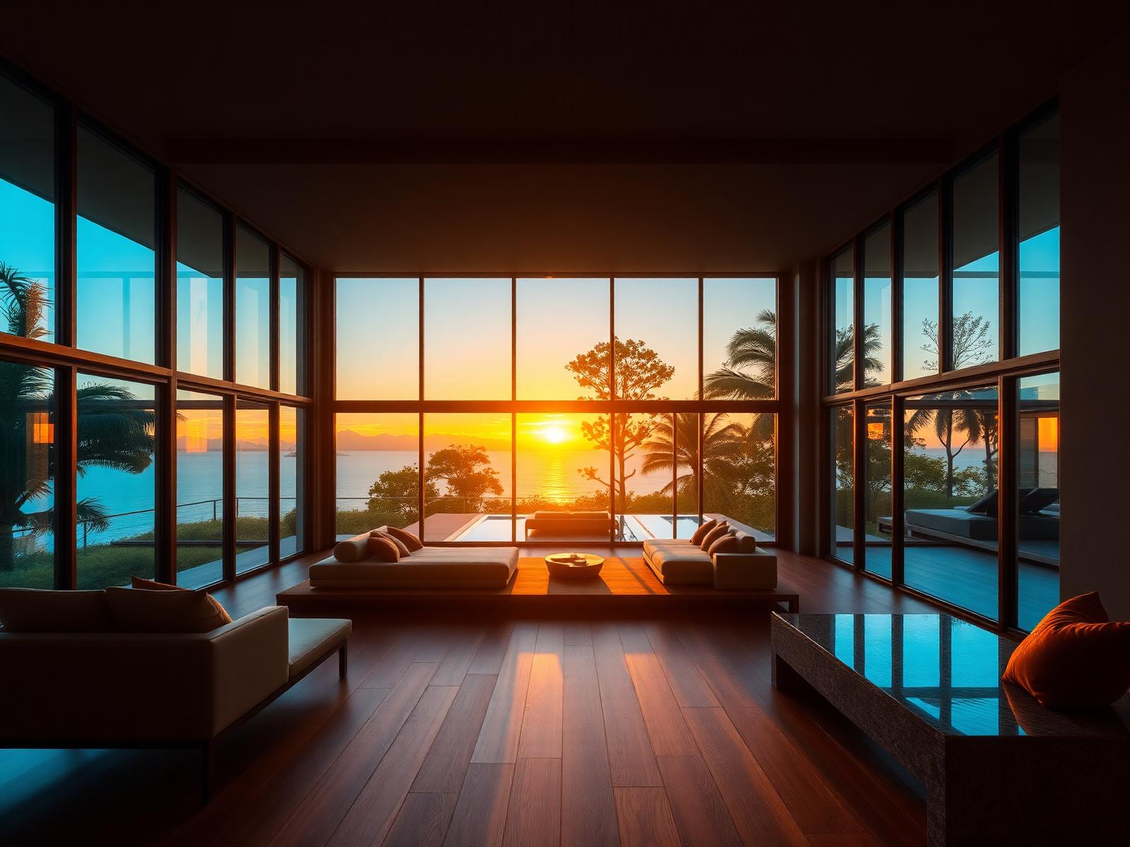 Sala de estar com vista para o oceano